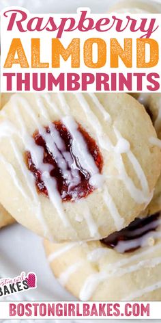 raspberry almond thumbprints on a white plate