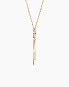 In the Helena Collection, David Yurman returns to the longer, leaner twist of his first handmade Cable bracelet, wrapping the iconic form with 18K yellow gold threads accented with hand-set pavé diamonds. 18-karat yellow gold Pav diamonds, 0.45 total carat weight Adjustable length, 17-18in Chain, 2.7mm. Lobster clasp"} David Yurman Helena Y Necklace in 18K Yellow Gold with Diamonds | Women's David Yurman Necklace, Twist Jewelry, Cable Bracelets, Y Necklace, David Yurman Jewelry, Gold Necklace Set, Jewelry Fashion Trends, Gold Heart Necklace, Gold Necklace Women