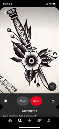 an old school tattoo design on the app store's iphone screen, with text added