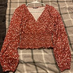 Shein Size Medium, Red Floral Satin Top, Long Sleeves. Nwot Red Floral Print Tops For Fall, Fall Floral Print Red Top, Fall Red Floral Print Tops, Spring Red Fitted Blouse, Red Long Sleeve Blouse With Floral Print, Long Sleeve Red Blouse With Floral Print, Fitted Red Blouse For Spring, Tops Shein, Satin Top