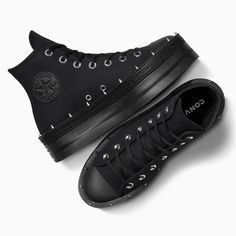 Converse Ctas Modern Lift Platform High Studded Black Goth Punk Rock Size 10 Women. (Also Have Size 5, 6.5, 8.5, 9.5) Brand New. No Box. Beautiful All Black Dream Shoes. Black Punk Sneakers For Concert, Black Punk Style Round Toe Sneakers, Black Punk Sneakers For Streetwear, Alternative Black Sneakers For Streetwear, Black Round Toe Sneakers For Concert, Black High-top Punk Sneakers, Edgy Black Studded Sneakers, Black Spiked Sneakers For Streetwear, Black Converse Platform