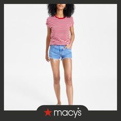 in stock Levis Women, High Rise Denim Shorts, High Rise Denim, Levi's, Denim Shorts, High Rise, Buy Online, Crew Neck, T Shirt