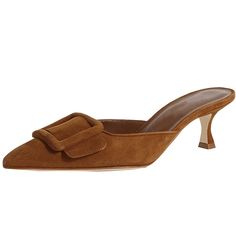 PRICES MAY VARY. MEASUREMENTS: Approx. Heel height 6.5cm. True to Size Fit. Faux Suede material. EFFORTLESS COMFORT & SLIP RESISTANT: An ultra-soft, comfortable lining and a cushioned footbed for all day walking comfort. Featuring a non-slip outsole these mules will never fail to impress you with how charmingly they complete your look. EASY ON/OFF: Gorgeous mule slippers make it easy to pair with your favorite tops, dresses and bottoms,also help you get more compliment. LIGHTWEIGHT AND LIFTED: W Shoes Slides, Modern Sandals, Kitten Heel Shoes, Buckled Heels, Feminine Design, Suede Material, Slides Shoes, Brown Sandals, Slingback Pump