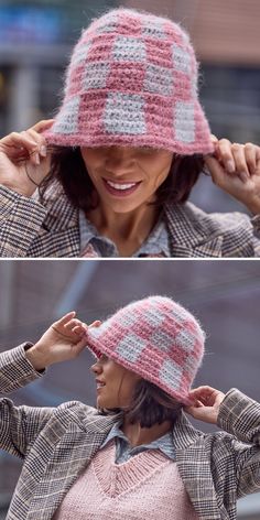 A thick, crochet bucket hat adorned with vibrant square patterns makes a bold statement. Its plush texture adds extra warmth, while the playful color scheme makes it a fun accessory for any winter outfit. This crochet fluffy hat is as practical as it is cute, offering both style and comfort.