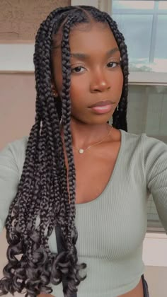 I loved how these came out 😍 These are Coi Leray inspired knotless braids with curls at the end. ❤️ Cute Box Braids, Big Box Braids Hairstyles, Box Braids Hairstyles For Black Women, Braids Hairstyles Pictures, Cute Box Braids Hairstyles, Braids With Curls, Girls Hairstyles Braids, Girls Braids, Knotless Braids