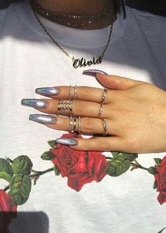 Pinterest @18Redhead Boujie Nails, Nail Ring, I Love Nails, Silver Nails, Nails On Fleek, Trendy Nails