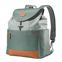 a backpack that is grey and tan