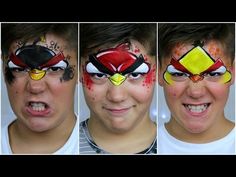 Bird Face Painting, Paint Spiderman, Minion Face Paint, Face Painting Makeup, Spider Man Face Paint, Makeup Tutorial For Kids, Mime Face Paint, Red Angry Bird, Minion Face