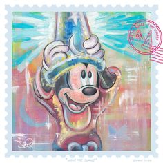 a postage stamp with a painting of mickey mouse on it's face and hands