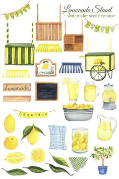 watercolor lemonade and lemonade stand clipart