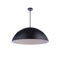 a black and white light hanging from a ceiling fixture with an oval shade on it