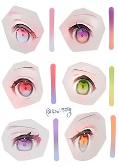 six different types of eyes are shown in this drawing style, each with their own eye color