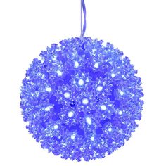 a blue christmas ornament with lights on it