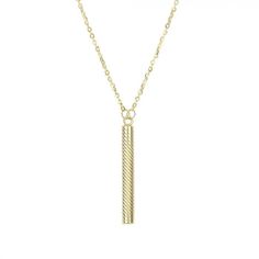 "14K Yellow Gold 18\" Diamond Cut Bar Drop Necklace with Spring Ring Clasp/Real 14k Gold A unique and classy design that will surely make you stand out! The perfect gift for both children and adults! Length: 18\"  Gram Weight: 2.10 Dimension: 3.2x28.1mm Color: Yellow Gold Condition: Brand New, Solid 14k Gold We ship fast and free from New York City! Questions and Returns? Feel free to message us and we will get back to you as soon as possible. Thank you and we appreciate your business." Everyday Necklace Gold, Royal Chain, Gold Drop Necklace, Cylinder Shape, Everyday Necklace, Bridesmaid Necklace, Bar Pendant, Station Necklace, Minimalist Necklace