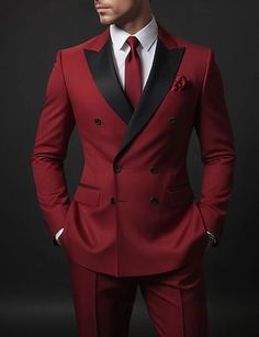 Mystery Outfit, Business Plus Size, 3 Piece Tuxedo, Tuxedo Outfit, Gala Attire, Black And Red Suit, Red Tuxedo, Prom For Guys, Prom Suits For Men