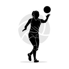 a woman is playing with a ball on a white background in the style of silhouette