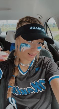 Softball Makeup, Crazy Softball Hairstyles, Softball Game Day Hairstyles, Cute Eyeblack Ideas For Softball, Softball Picture Hairstyles, Softball Makeup Ideas, Cool Eye Black Designs For Sports, Eyeblack Designs Ideas Softball, Volleyball Face Paint