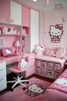 a hello kitty bedroom with pink furniture and accessories