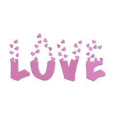 the word love is made up of pink hearts and letters that spell out love on a white background