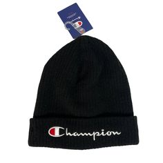 Stay Warm And Stylish With The Champion Knit Hat. This Unisex Pull-On Hat Is Perfect For Winter And Fall, Featuring A Sleek Black Design And Comfortable, Durable Acrylic Material. Unisex Design Cozy Pull-On Style Ideal For Winter Or Fall Quality Acrylic Material Sleek Black Color Champion Brand Quality - New With Tags Features: Hand Wash Size: Unisex Os Condition: New With Tags All Items Are From A Smoke Free Home. All Items Are Mailed The Next Business Day. Offers Welcome. Black Winter Hat With Letter Print, Black Beanie Hat With Letter Print, Black Beanie With Letter Print For Winter, Casual Black Beanie With Letter Print, Black Cotton Winter Hat, Dallas Cowboys Hats, Flex Fit Hats, Champion Brand, Dad Fashion