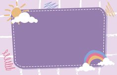 a purple background with clouds and a rainbow