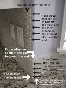 the instructions for how to install a brick wall in a kitchen or dining room area