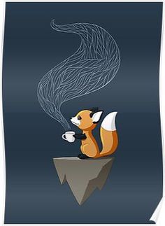 a fox sitting on top of a rock with coffee in it's mouth and the words good morning happy saturday