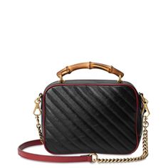 GG Marmont leather small shoulder bagQuilted leatherBamboo detailingLeather and chain-link shoulder strapSingle top handleTop zip fasteningGG motifGold-tone hardwareComposition: Bamboo 100%, Leather 100%, Gold Plated Metal 100%Lining: Microfibre 100%Depth: 3.7", Height: 6.9", Strap: 21.7", Width: 8.7"Handle: 1.4"Made in Italy Gg Marmont Small Matelassé Shoulder Bag, Gucci Gg Marmont, Gg Marmont, Diaper Backpack, Small Shoulder Bag, Quilted Leather, Black Handbags, Bag Tags, Shoulder Handbags