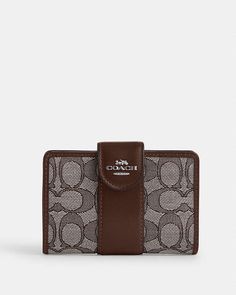 COACH® | Medium Corner Zip Wallet In Signature Jacquard Luxury Elegant Coach Wallets, Designer Brown Coach Wallet, Luxury Brown Coach Wallet, Coach Wallets With Zipper Closure, Coach Wallet With Zipper Closure For On-the-go, Coach Outlet, Zip Wallet, Shoe Shop, Fathers Day Gifts