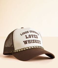 David & Young Cowboys & Whiskey Trucker Hat - Cream/Brown , Women's Brown Embroidered snapback chain hat One size fits most. 65% Cotton 35% Polyester. Spot clean only. Apparel & Accessories > Clothing Accessories > Hats Htv Designs, Hat Cream, The David, Women's Hats, Hat For Women, Accessories Clothing, Clothes Ideas, Trucker Hats, Hats For Women