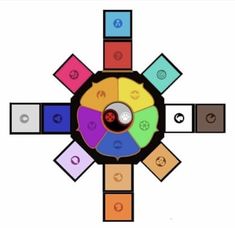 the wheel of fortune is shown in this graphic art work, which includes four different colors and