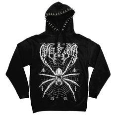 Product Details - Each Hoodie takes around 1-2 Weeks to make. - Front & Back Print - Spiked Hood - No front pocket to allow maximum print area. - Standard Hoodie Size - 80% Cotton / 20% Polyester Size Info Size Measured in Chest (to fit) (Inches) XS - 32 S - 36 M - 40 L - 44 XL - 48 2XL - 52 3XL - 56 Washing Instructions Washing Instructions - Wash on a delicate machine cycle at 30C / 86F , Inside Out. Do not iron the print,Do not dryclean. Fall Band Merch Hoodie With Drawstring Hood, Hooded Hoodie With Screen Print For Fall, Screen Print Hooded Hoodie For Fall, Fall Heavyweight Graphic Print Hoodie, Fall Season Screen Print Hooded Hoodie, Band Merch Hoodie With Drawstring, Band Merch Hoodie With Screen Print For Winter, Winter Band Merch Hoodie With Screen Print, Spider Hoodie