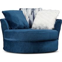 a blue couch with pillows on it