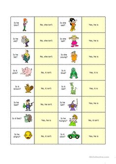 an activity sheet for children to learn the words in english and spanish with pictures of cartoon characters