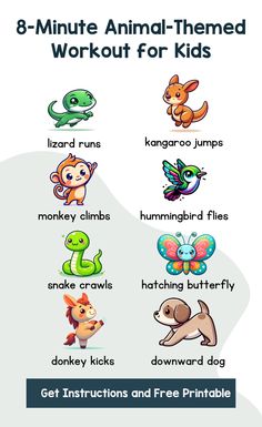 the 8 minute animal - themed workout for kids