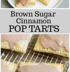 brown sugar cinnamon pop tarts on a white plate and in the background, there are four different pictures