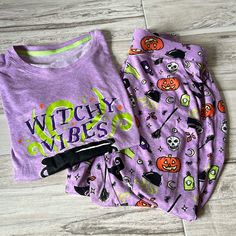 This Is So So Cute! Witchy Vibes Themed Throughout, Jogger Pant With Pockets To Match Flowy Pajama Top. The Most Softest Pajamas I Have Ever Felt, Last Pic Is The Tag With Its Material Listed. Size Medium 8/10. Way To Celebrate Brand. Nwot. (2) Purple Cotton Sleepwear Set, Purple Cotton Bedtime Top, Casual Purple Top For Bedtime, Casual Purple Bedtime Sets, Halloween Pajamas, Soft Pajamas, Witchy Vibes, Pajama Top, Green And Purple