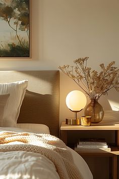 a bedroom scene with focus on the bed's headboard and nightstands,