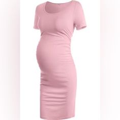 New! Cute Pink Maternity Dress. Size Xl Stretch Maternity Dress With Short Sleeves, Short Sleeve Maternity Stretch Dresses, Short Sleeve Stretch Maternity Dresses, Pink Stretch Maternity Dress For Spring, Spring Maternity Dress With Short Sleeves And Stretch, Summer Bodycon Maternity Dress, Feminine Fitted Maternity Dress With Short Sleeves, Feminine Fitted Short Sleeve Maternity Dress, Fitted Maternity Dress With Short Sleeves