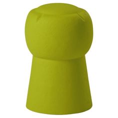 a bright green stool that is shaped like a cone with one foot on the ground