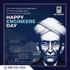 a poster with the image of a man wearing a turban and text that reads happy engineers day