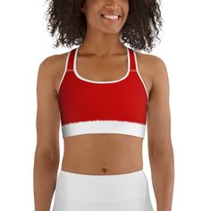 This gorgeous sports bra is made from moisture-wicking material that stays dry during low and medium intensity workouts. The bra has support material in the shoulder straps, double layer front, and a wide elastic band to ensure constant support. • 82% polyester, 18% spandex • Moisture-wicking fabric • Four-way stretch material • Scoop neckline and racerback • Flat seams and bias binding that minimize rubbing • Best for A–C cups • Support material in the shoulder straps, double-layered front, and Plus Size Yoga, Red Sports Bra, Bias Binding, White Sports Bra, Yoga Capris, Pink Sports Bra, Sport Bra, Black Sports Bra, Intense Workout