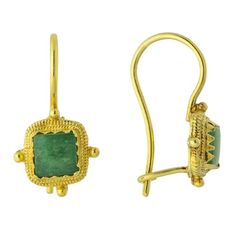 Deep green aventurine in a classic Byzantine setting make an excellent birthday gift. Regenerating the wisdom from ancient skillful craftsmanship, this earring is handmade from 24k gold over sterling silver, with hinged backs for pierced ears. Size: 3/4 Inch. Roman Jewelry, Lapis Earrings, Traditional Jewellery, Gilded Age, Ancient Jewelry, Cubic Zirconia Earrings, Zirconia Earrings, The Wisdom, Green Necklace