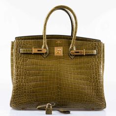 Hermès Birkin 35 Vert Olive Semi Matte Porosus Crocodile Gold Hardware – JaneFinds Saltwater Crocodile, Hermes Birkin 35, Crocodile Skin, Olive Color, Hermes Bags, Gucci Bags, Perfect Bag, Hermes Birkin, Random Things