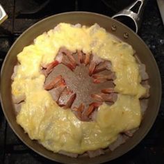 the food is prepared and ready to be cooked in the skillet on the stove