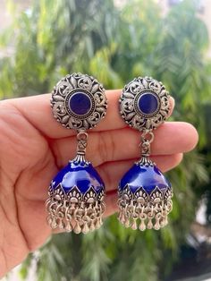 Antique Jhumkas, Kurti Outfit, Outfits Styling, Diwali Party, Blue Antique, Outfit Jewelry, Desi Girl, Jewelry Indian