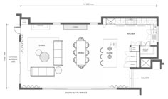 the floor plan for an apartment with living room, kitchen and dining area in it