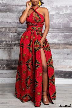 Olivia Mark - Classic Red Vintage Asymmetrical Patchwork A-Line Dress for Women Multi Wear Dress, Moda Afro, Magic Dress, Long African Dresses, Afrikaanse Mode, Infinity Dress, Maxi Robes, Vestidos Vintage, African Dresses For Women