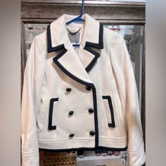 Jcrew Wool Coat - 100% Wool - Never Worn - Non Smoker White Fitted Pea Coat For Work, White Long Sleeve Pea Coat For Work, Jcrew Wool Coat, Non Smoker, Pea Coats, Wool Coat, J Crew, Color White, Jackets & Coats