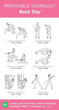 the printable workout poster for back day